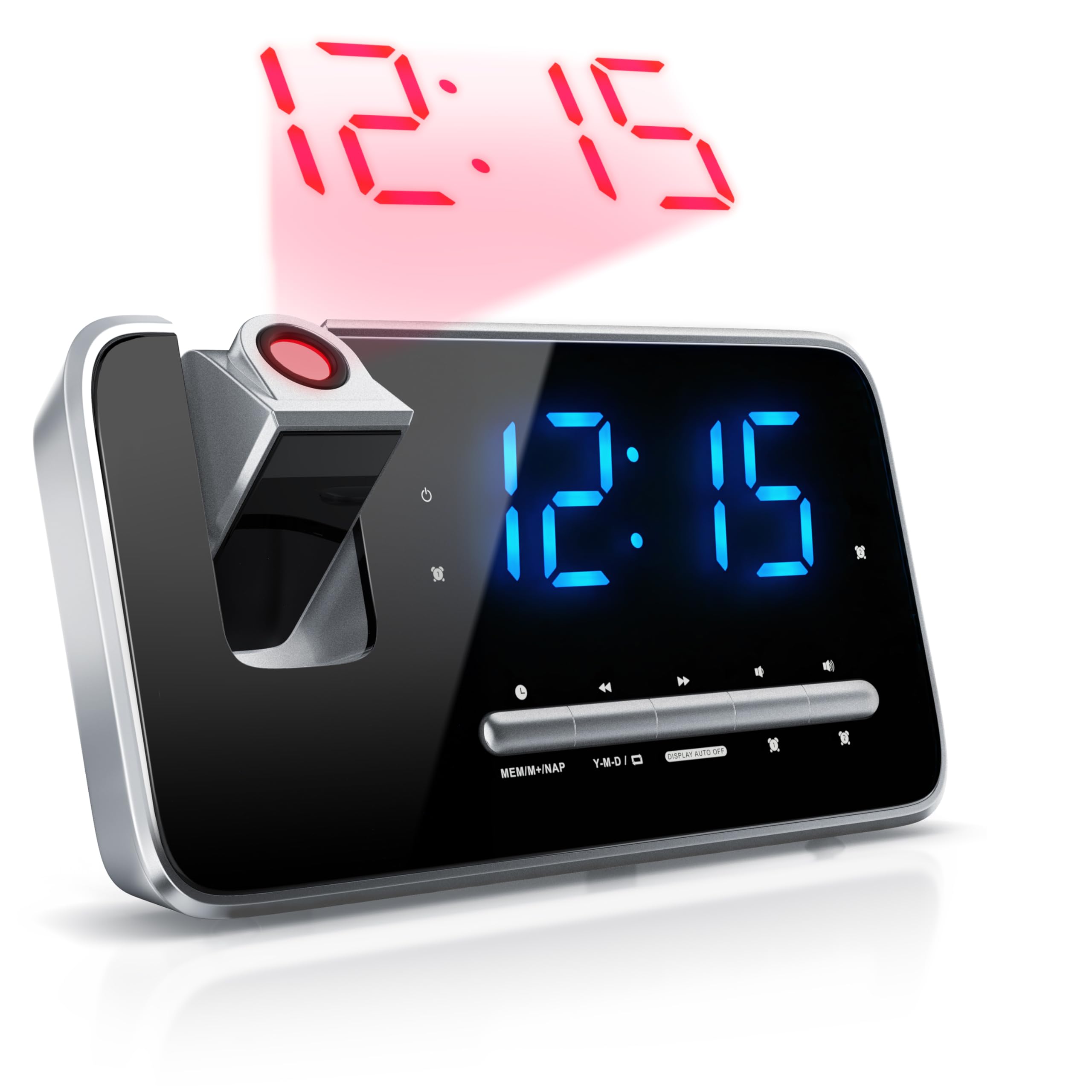 Brandson Radiowecker mit Projektion – Digitaler Projektionswecker mit LED-Anzeige, 3 Helligkeitsstufen, Dual-Alarm und FM Radio