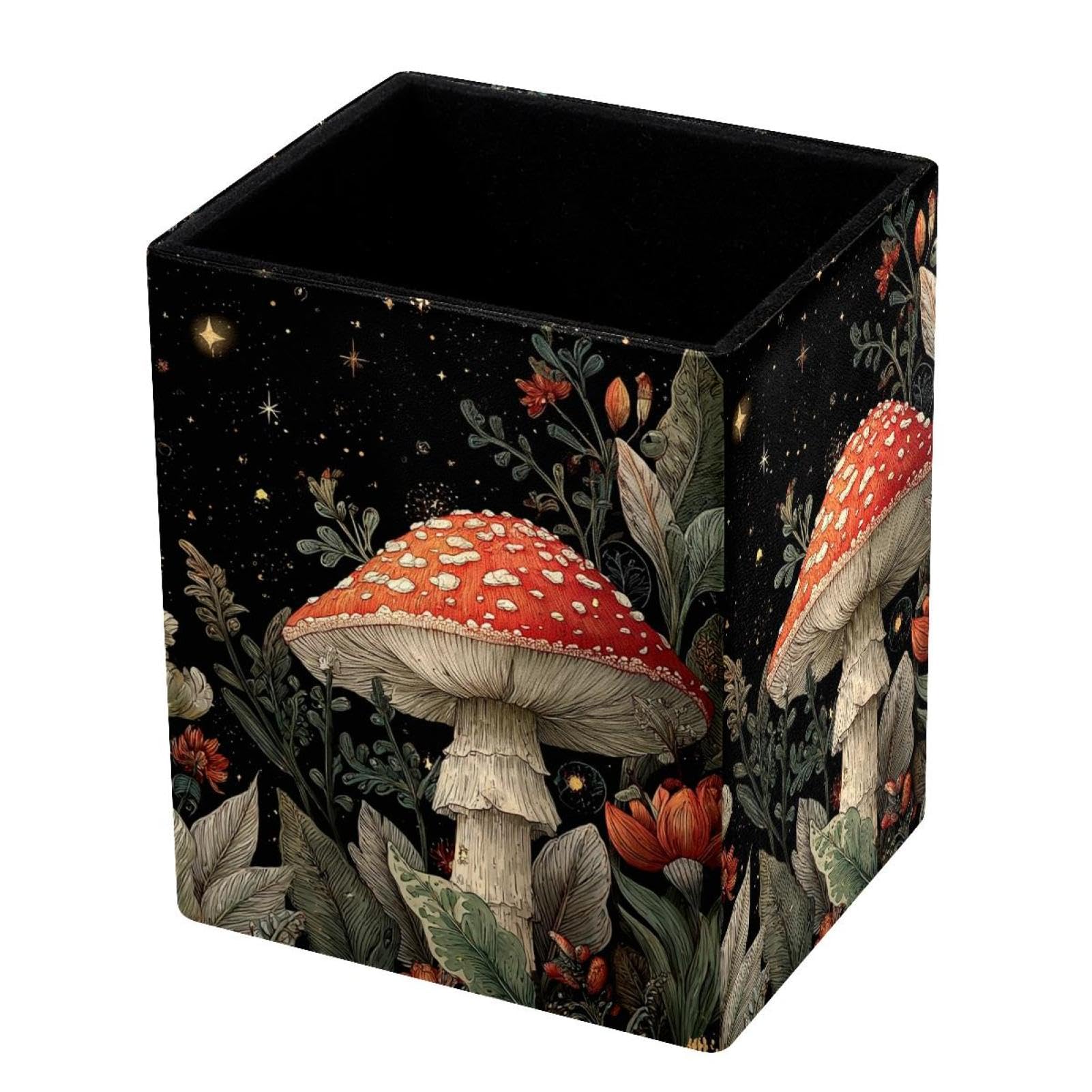VAPOKF Pencil Holders for Desk, Mushroom Printed Pen Holders Pen Pot Makeup Brushes Storage Desktop Stationery Supplies Organiser for Home Office
