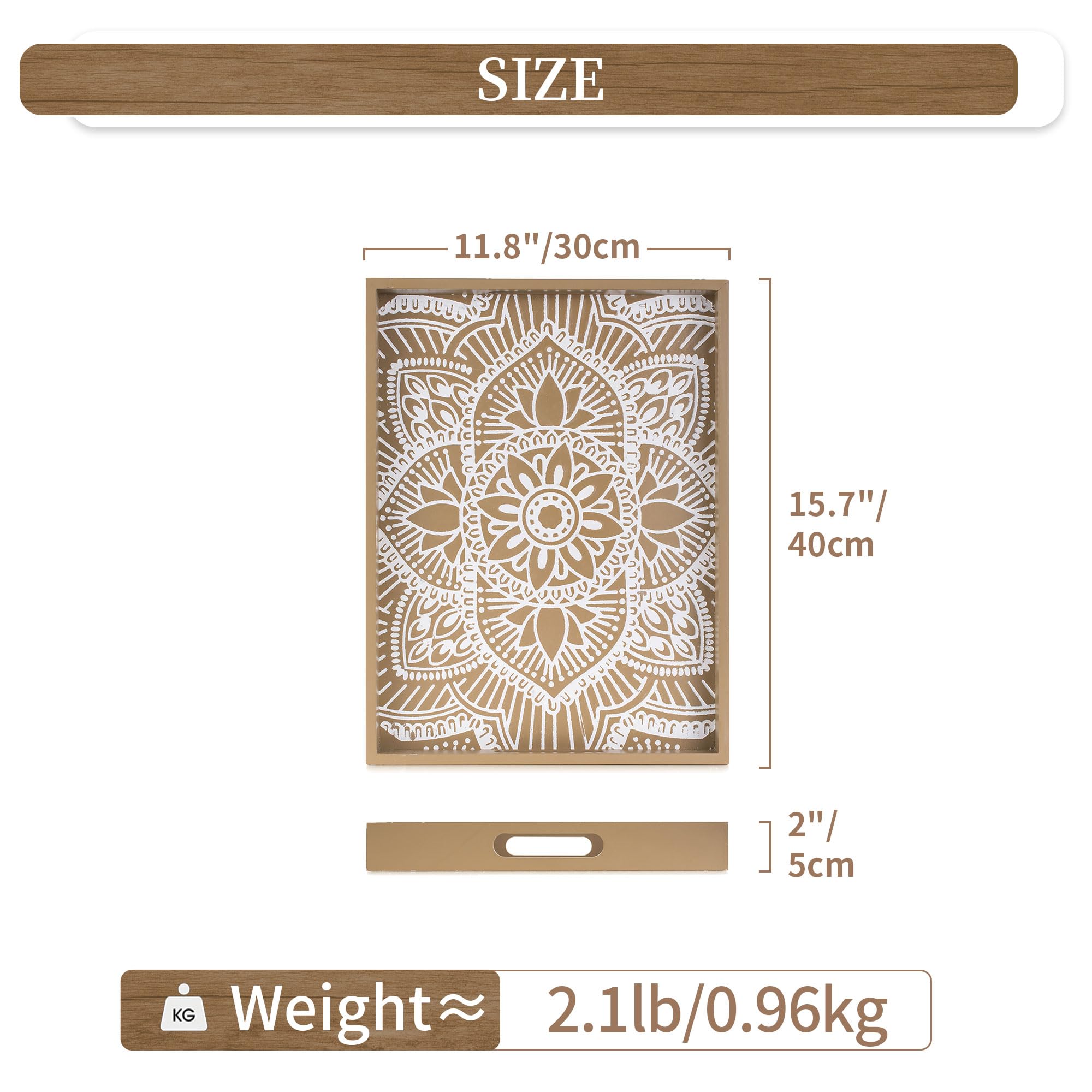 Hanobe Serving Tray Decorative Wooden: Coffee Table Tray with Handles Boho Decor for Centerpiece - Image 4
