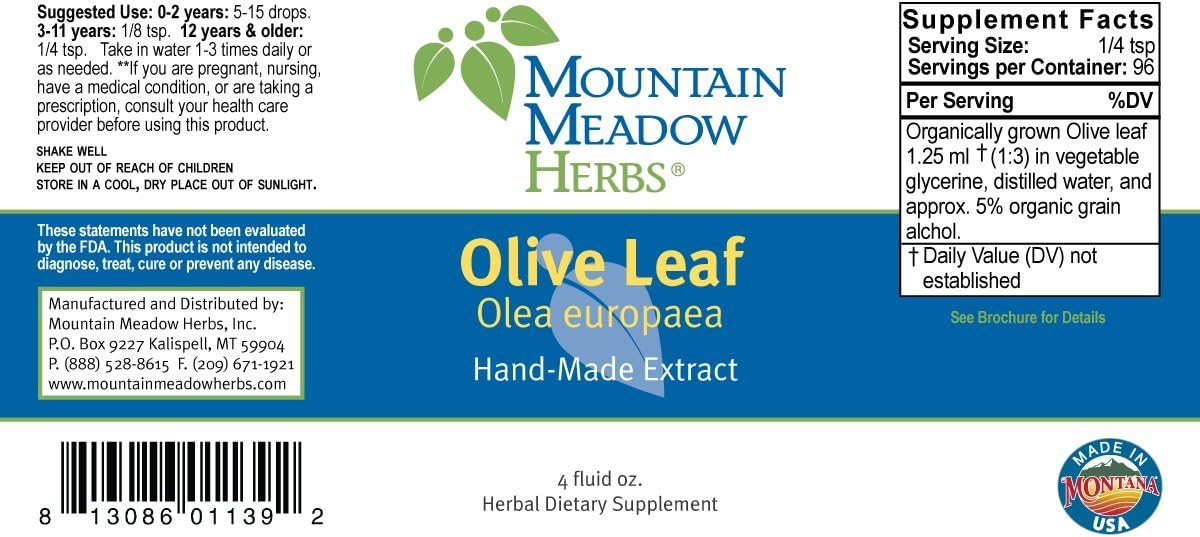 Mountain Meadow Herbs Olive Leaf Extract – Gentle Cleansing, Yeast-Balance Support, Immune System Support, Overall Wellness, 4 oz