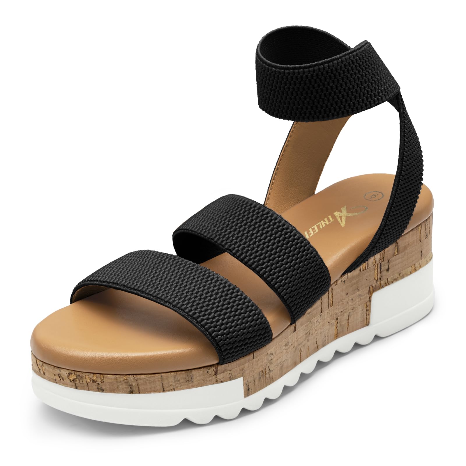 Athlefit Women's Wedge Sandals Platform Sandals Cork Elastic Strap Platform Sandals