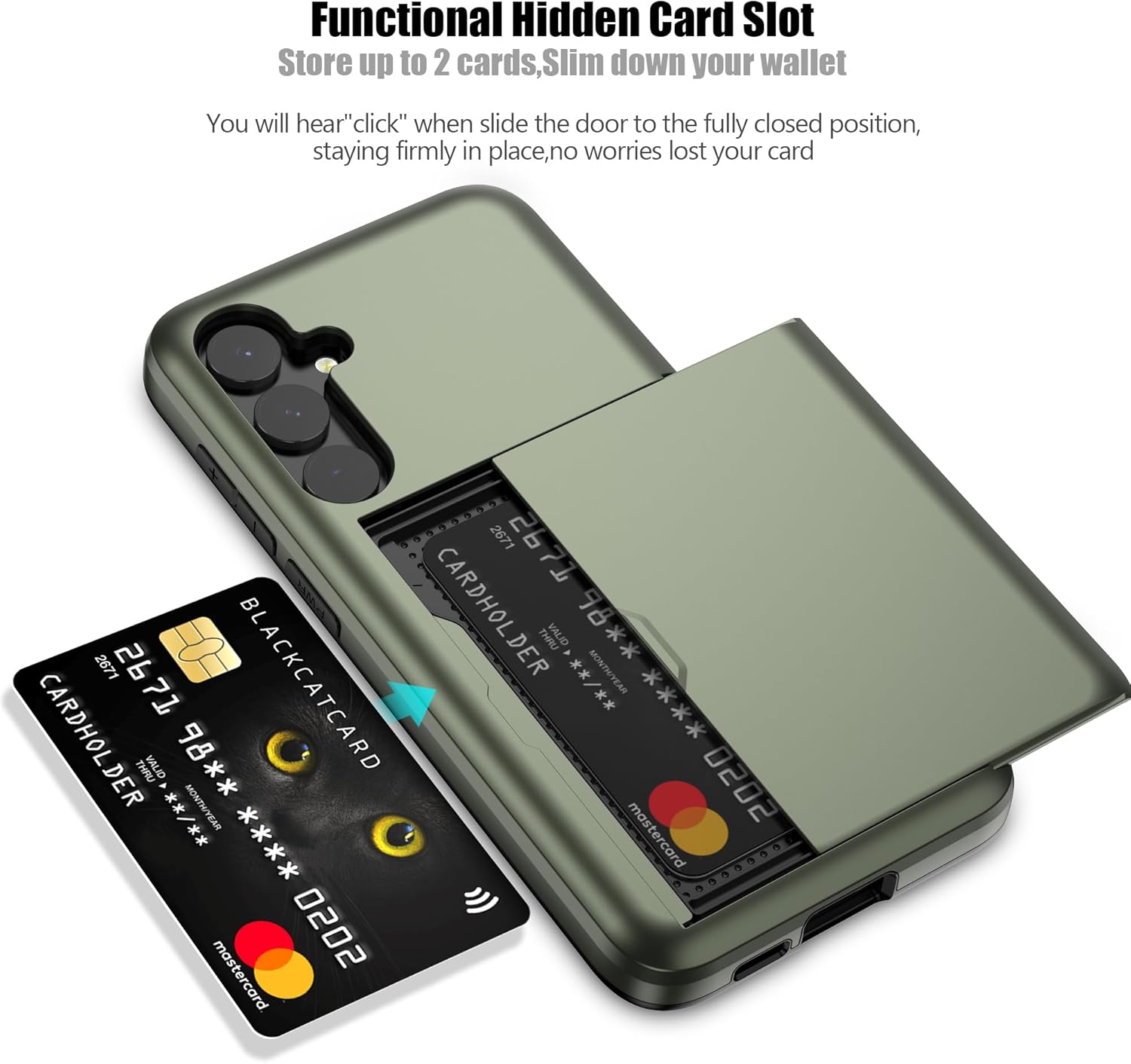 Nvollnoe for Samsung S24 Case with Card Holder Dual Layer Heavy Duty Protective Case Hidden Card Slot Slim Wallet Case for Samsung S24 6.1''(Green) - Image 2