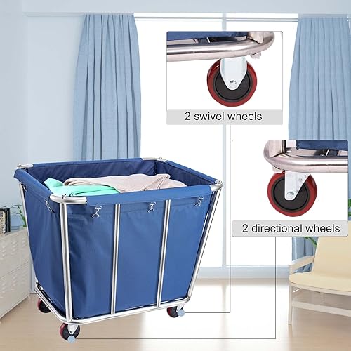 Miniatura 2 de Carrito de lavandería comercialhogar, 10 Bushels - Cesta de lavandería grande de acero inoxidable con ruedas, para lavandería, juguetes, artículos