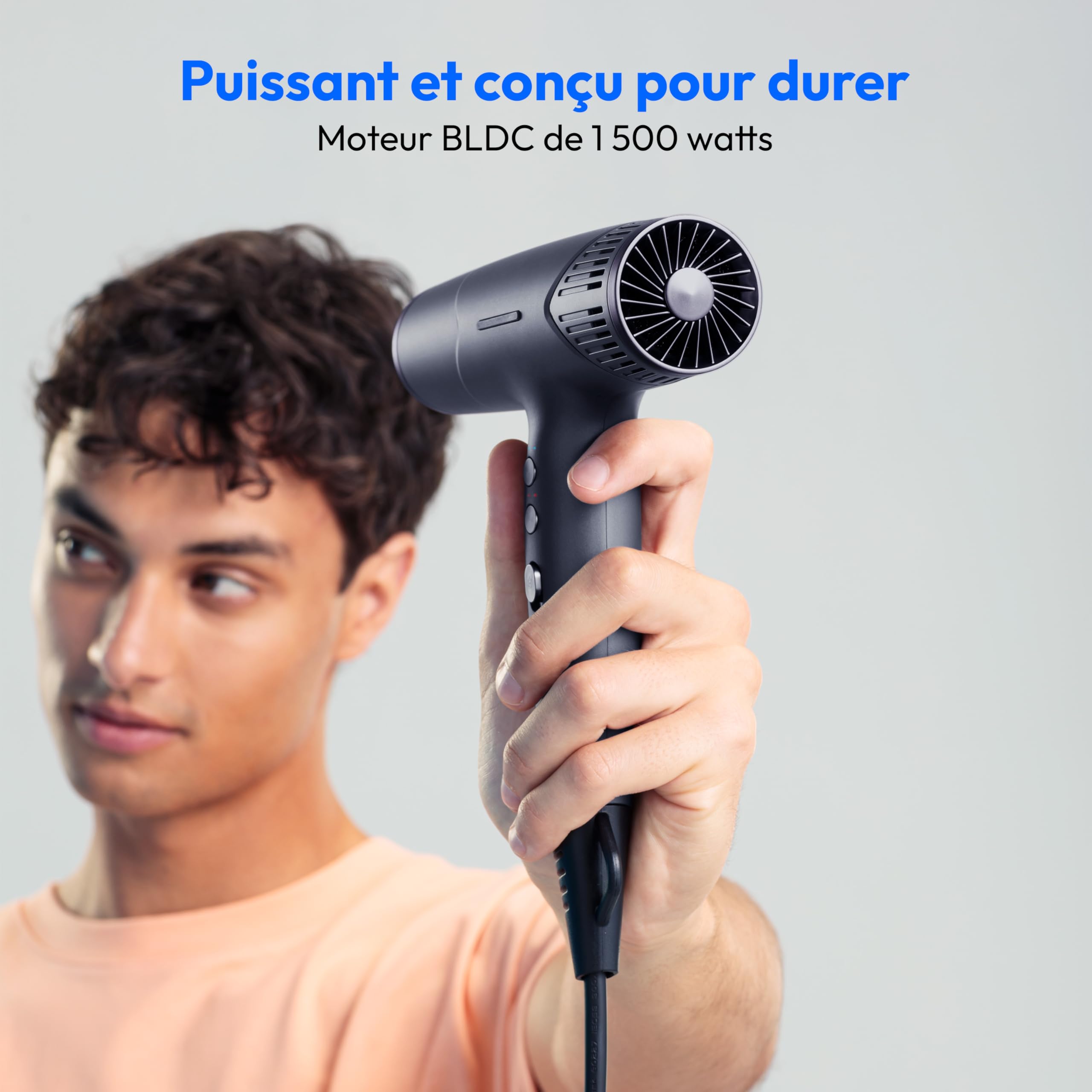 MEDION HD2 Sèche-cheveux (technologie ionique, 1 500 watts, embouts polyvalents Diffuseur & Buse de styling, moteur BLDC longue durée, fonction autonettoyante, long cordon d'alimentation) gris