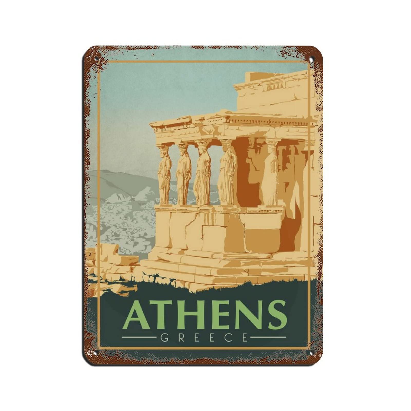Kziwq T376 Vintage Travel Poster Athens Greece Tin Sign Vintage Metal Pub Club Cafe Bar Home Wall Art Decoration Poster Retro 30X40cm