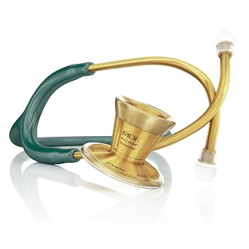 MDF Instruments Gold ProCardial Cardiology Stethoscope, Lightweight Titanium, Adult, Dual Head, Emerald Green Tube, Gold Chestpiece-Headset, MDF797TK21 | Lightweight, free parts, Convertible chestpieces pediatric-infant sold separately, Critical care