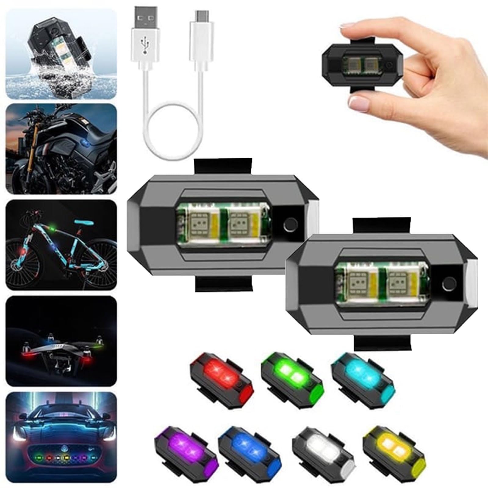 KCRPM LED AntiCollision Lights 7 Colors USB Rechargeable Flashing