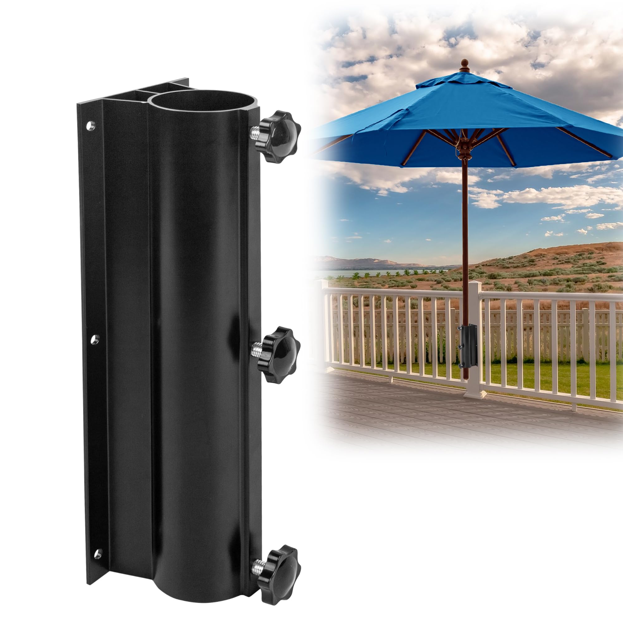 Terrassenschirm-Halter, verstellbarer Schirmständer für den Außenbereich, Metall, Schirmklemme, Halterung für den Außenbereich, für Deckgeländer, Hof, Garten (passend für max. Außendurchmesser