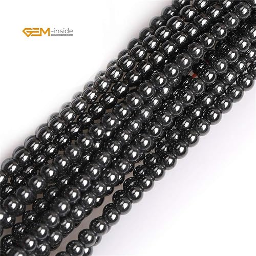 Miniatura 3 de GEM-Inside - Cuentas sueltas de hematita negra natural no magnética de 0.079 pulgadas, cuentas redondas de energía para fabricación de joyas, 15