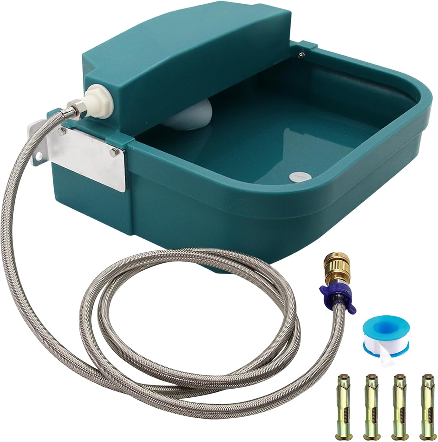 8L Large Automatic Animal Drinking Water Bowl, Livestock Water Trough Dispenser with Water Pipe & Float Valve & Drain Hole for Cattle Horse Sheep Dog Indoor/Outdoor Easy to Clean