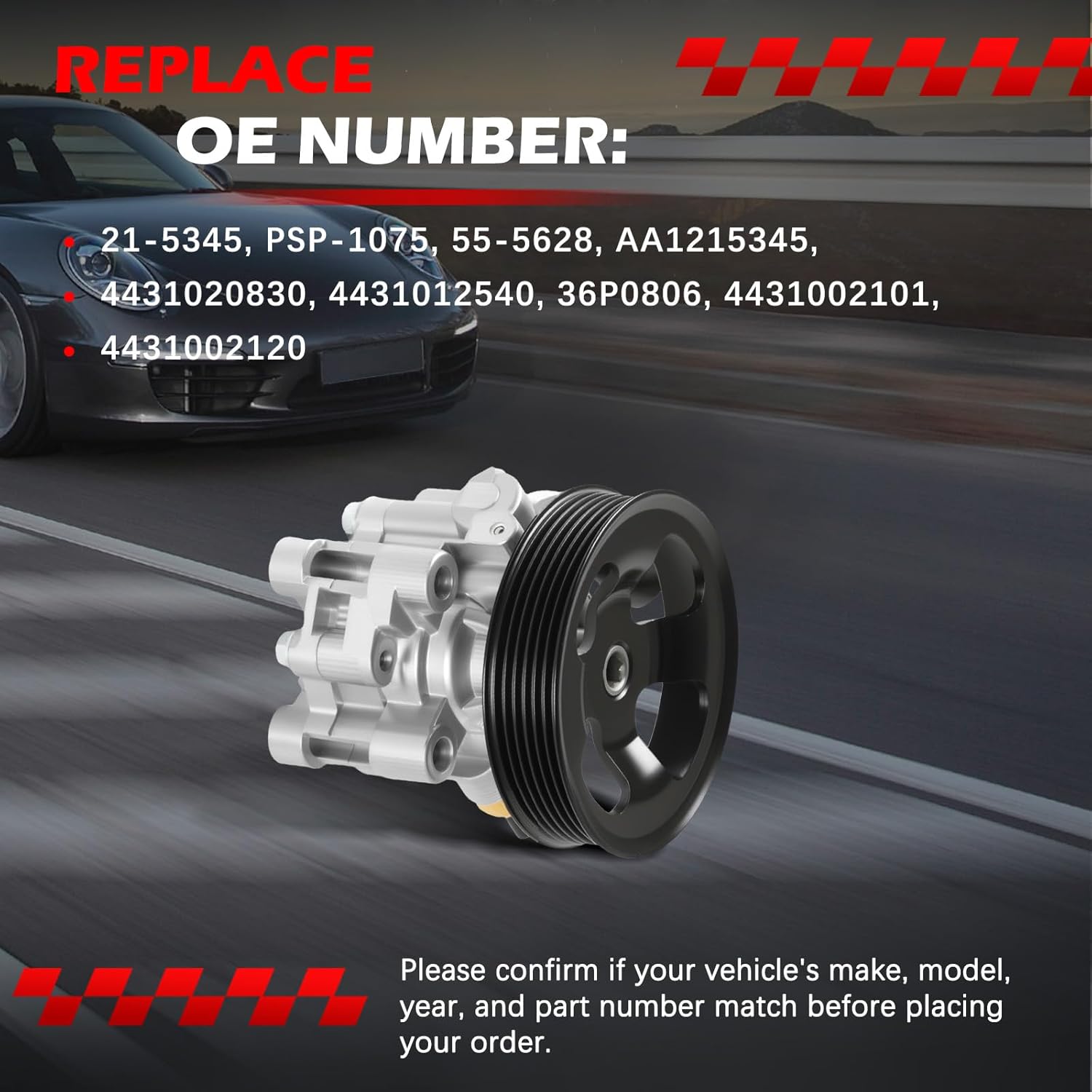 21-5345 Power Steering Pump Fit for Corolla 2003-2008 1.8L L4, for Matrix 2003-2008 1.8L L4, for Vibe 2003-2008 1.8L L4, Power Assist Pump Replace for 21-5345, 55-5628