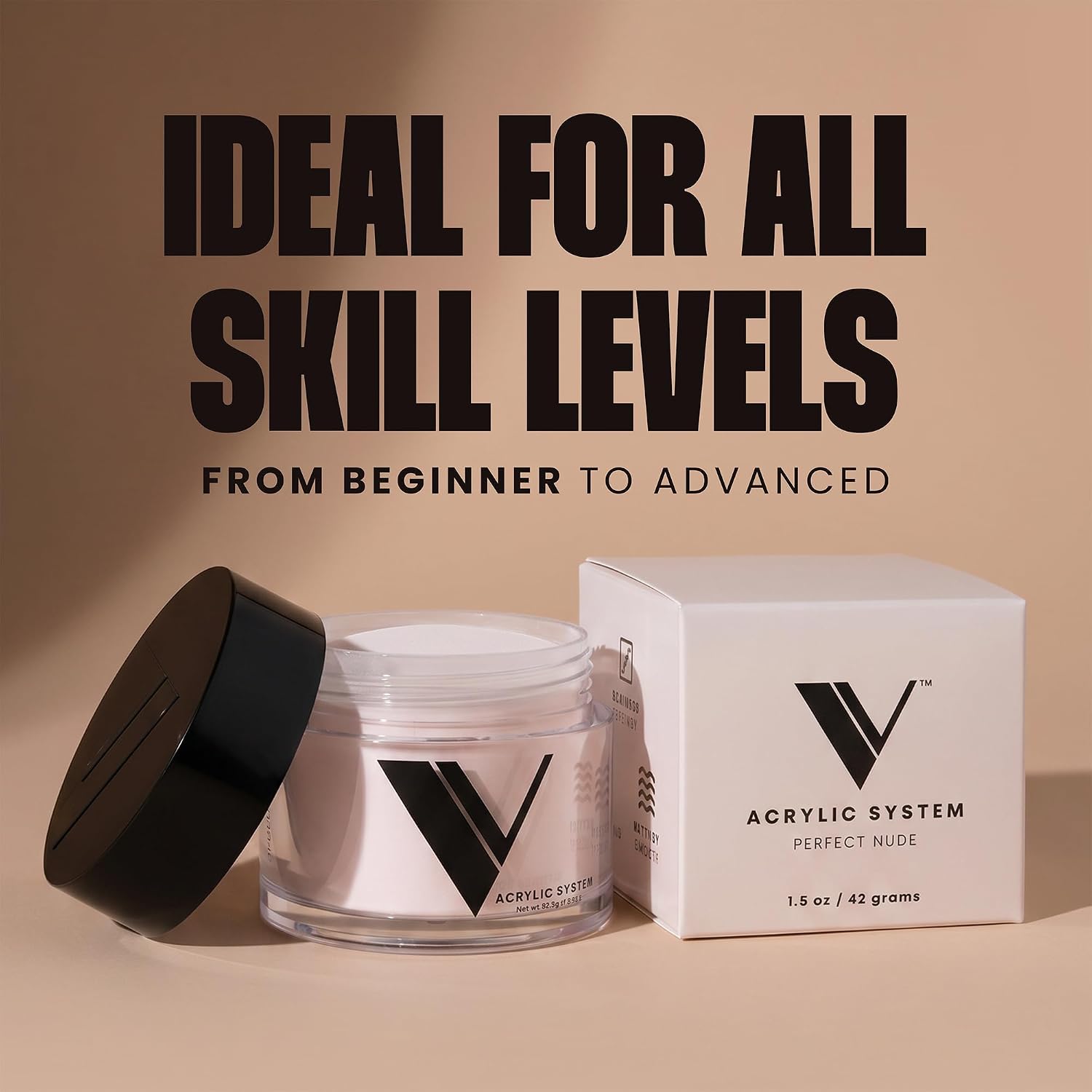 V Beauty Pure Acrylic System – Colored Acrylic Nail Cover Powder for Professionals & Beginners – Self-Leveling, Non-Yellowing, Bubble-Free, Fade-Resistant Nail Powder – 1.5 Oz, Perfect Nude