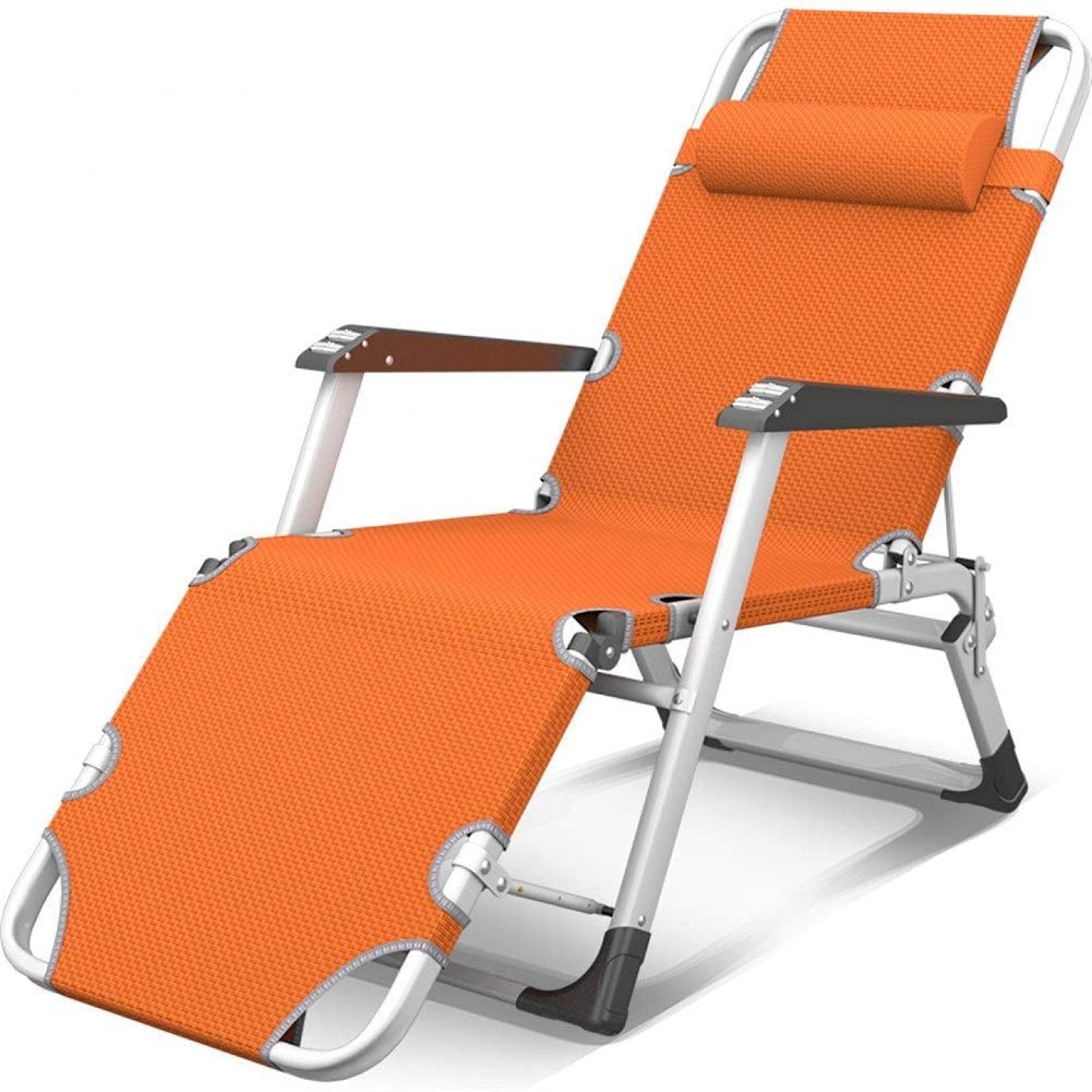 Chaise longue de soleil orange inclinable pour plage et jardin