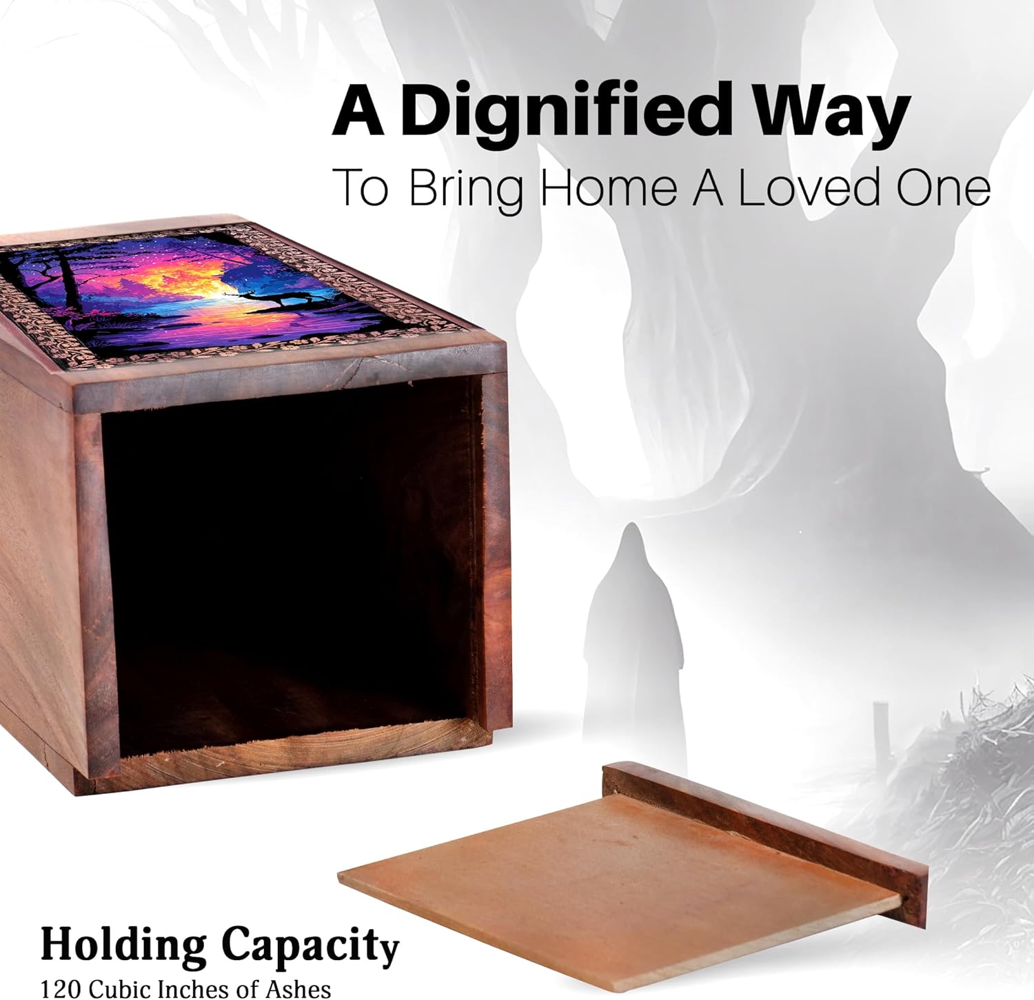Deer Urns for Cremation Ashes - Purple Personalized Wooden Human Urn - River Large Wooden Memory Box 11.25 Inch - Memorial Urn for Dad - Funeral Urns for Adult Ashes Men - Engraved Wood Box