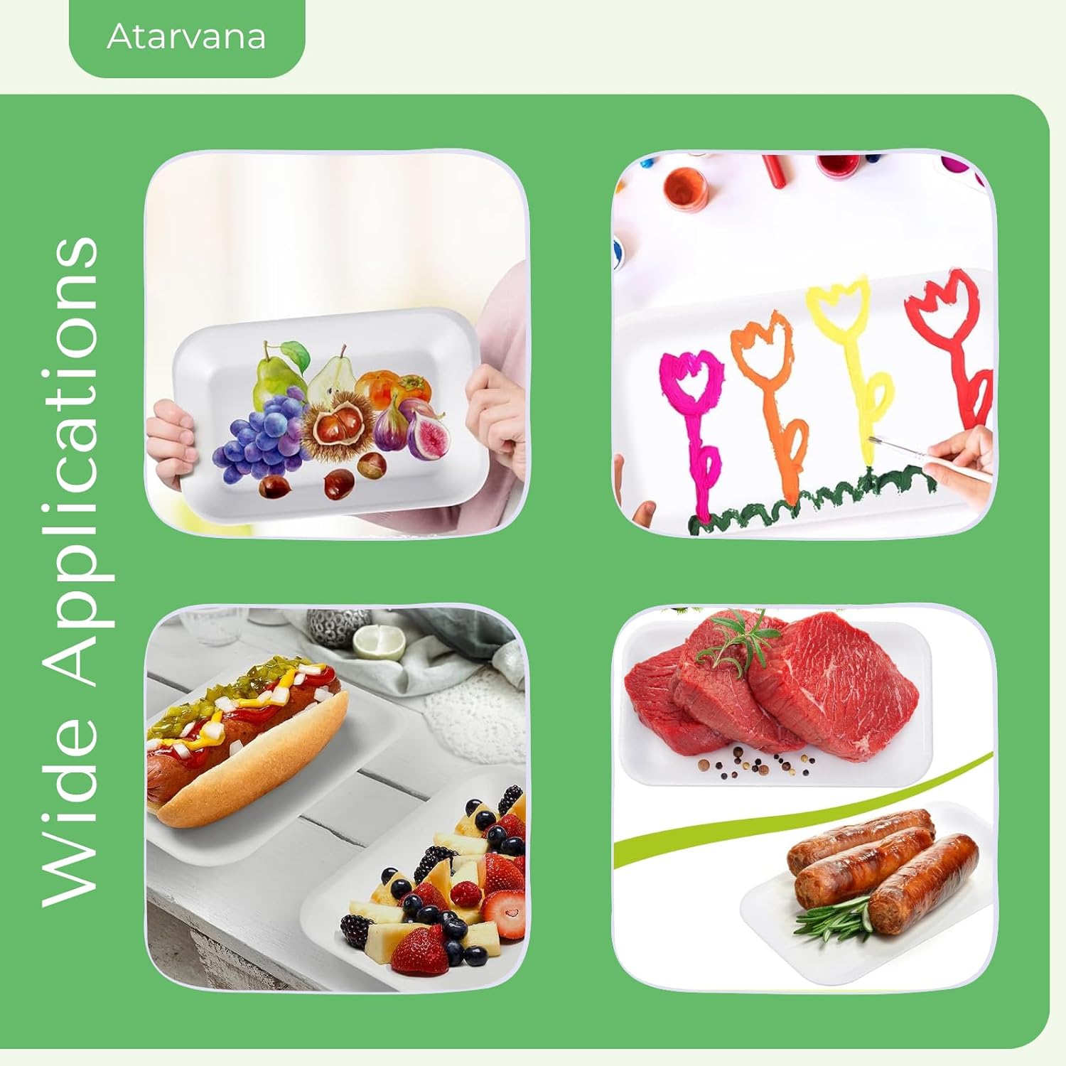 120pcs Foam Trays for DIY Craft, Atarvana Disposable Foam Meat Trays 7.87"×5.11" Rectangle Plates for School Food Printmaking