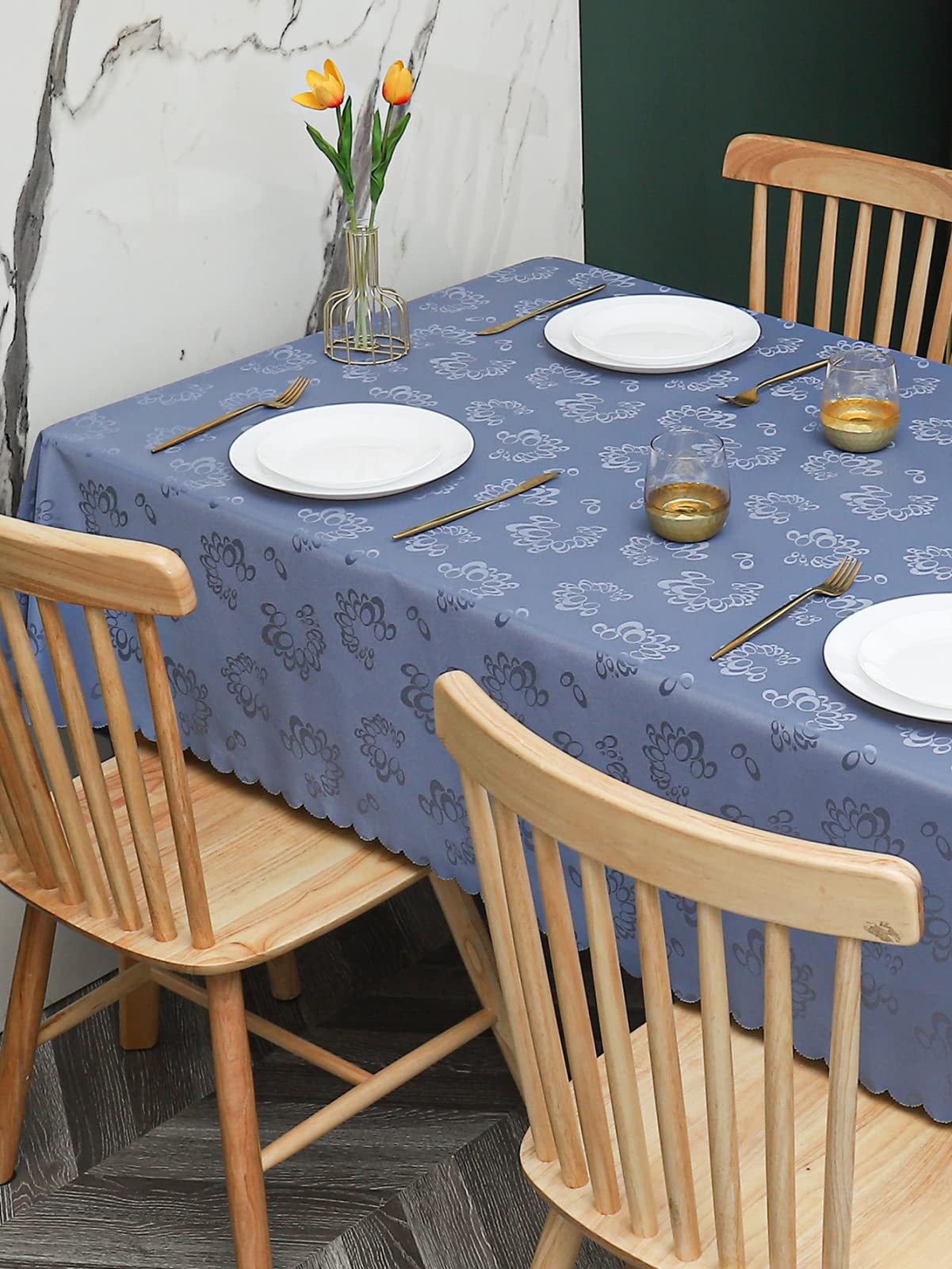 Tovaglie Rettangolare PVC Antimacchia Impermeabile Ristorante Tovaglia,campanelli Eolici Blu,140x220cm