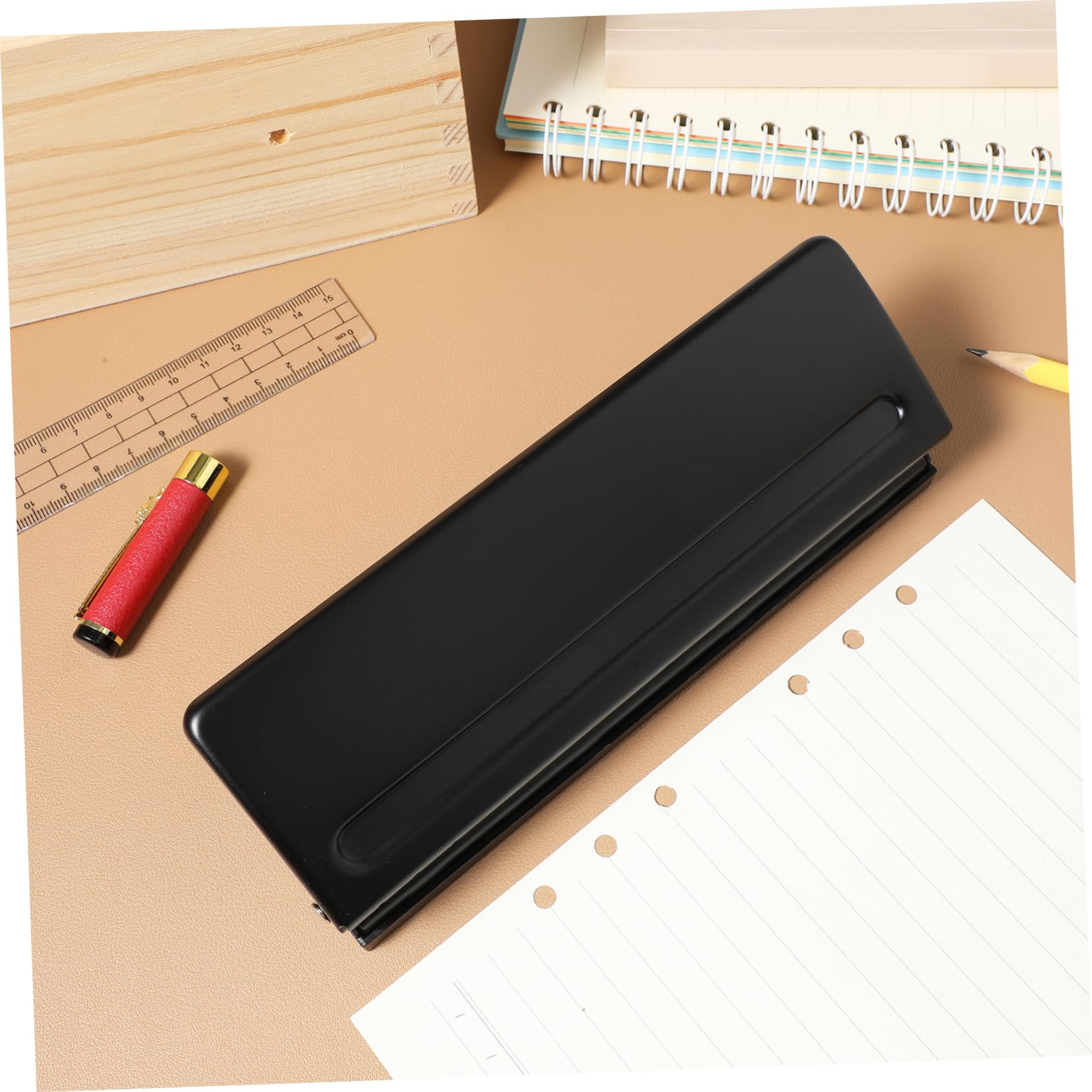 Perforatrice a 6 Fori Regolabile Manuale per Fogli Nero | Diametro del Buco 5,5mm, Distanza Variabile 3 Fissi e 2 Serie Mobili, Uso Scuola e Casa
