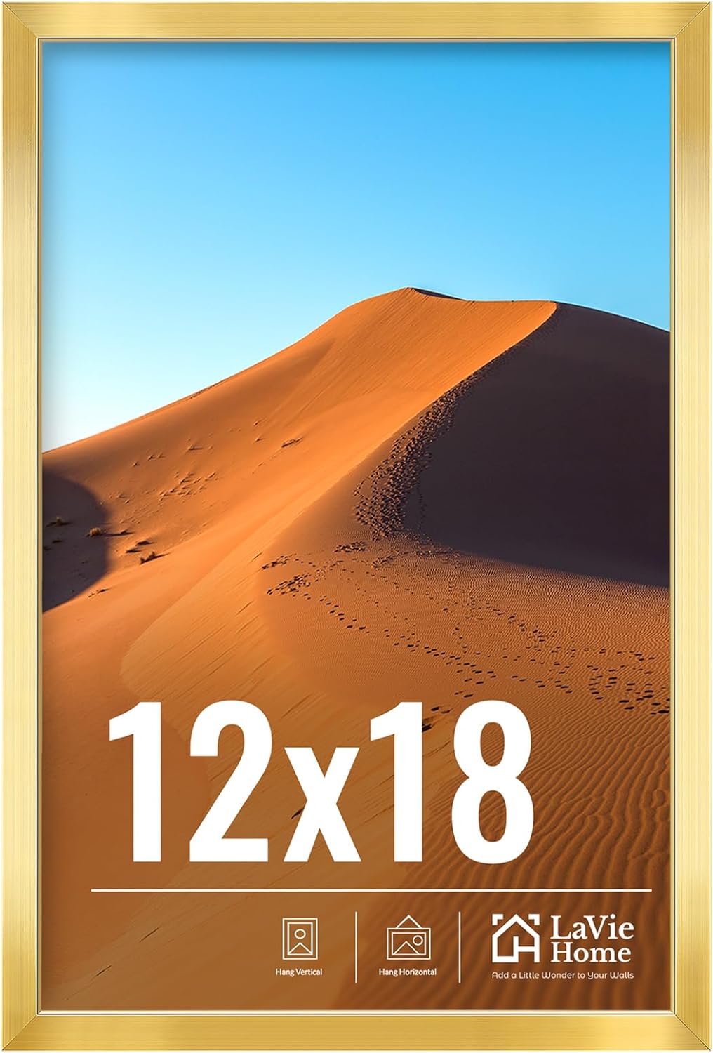 LaVie Home 12x18 Picture Frame for Wall Display, 12x18 Gold Picture Frame with HD Plexiglas, 12 x 18 Matted Frame 1 Pack, Display Frame for Vertical or Horizontal, Classic Collection