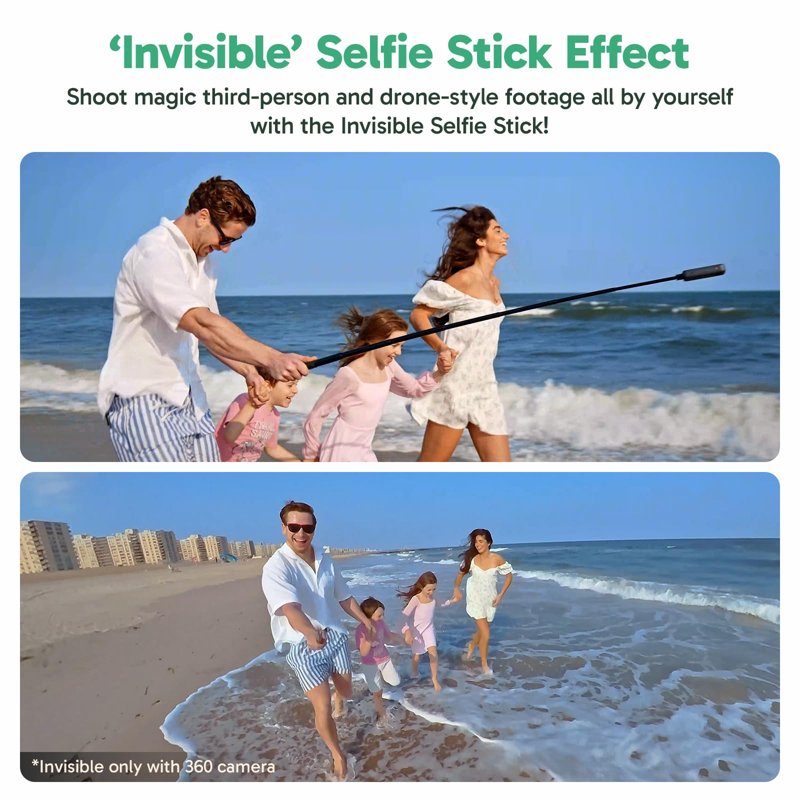 AKASO 120CM Perche à Selfie Invisible en Alliage d'Aluminium 360 Compatible avec Insta360 X5/X4/X3, DJI OSMO 360 avec Adaptateur pour GoPro Hero/DJI Action 5/4/3/Insta360 Ace Pro