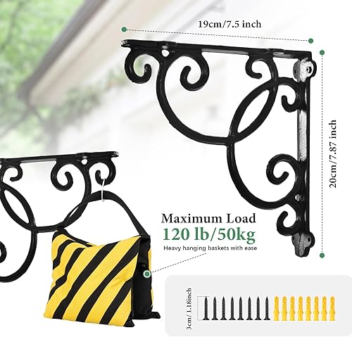 Miniatura 2 de Soportes para macetas colgantes, gancho para colgar plantas al aire libre, ganchos de pared victorianos de hierro resistente de 7.5 pulgadas para