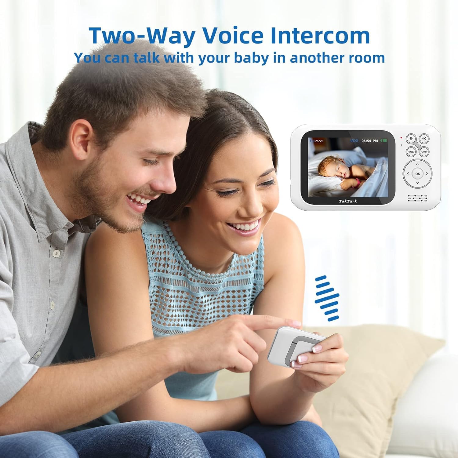 TakTark Baby Monitor Video e Audio, 3.2'' IPS 750mAh Telecamera Bambini con Monitor Video Baby Monitor Videocamera VOX, Visione notturna, Comunicazione Bidirezionale Sensore di temperatura