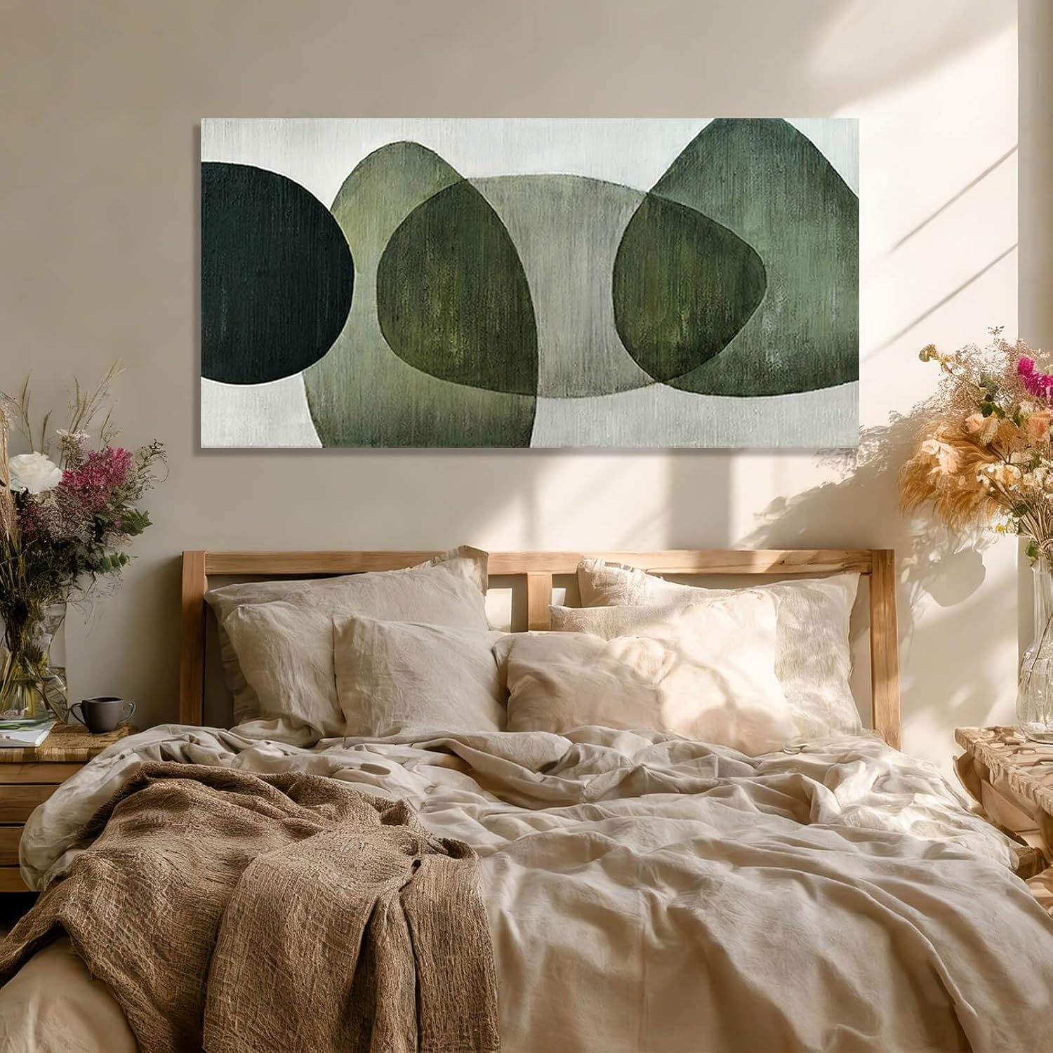 Framed Wall Art for Living Room Green and Black Abstract Canvas Wall Decor Block Art Posters Neutral Wall Prints for Dining Room Office Kitchen 24"x 48" - Image 3