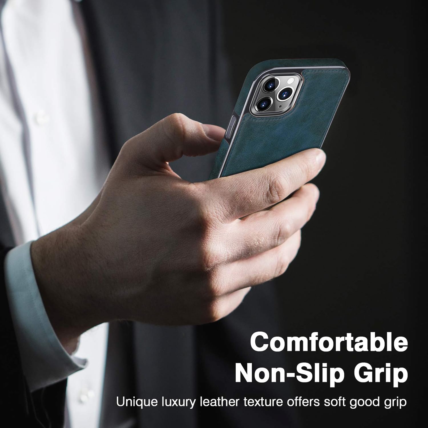 LOHASIC for iPhone 12 Pro Max Case, Slim Business PU Leather Luxury Non-Slip Grip Rugged Bumper Shockproof Full Body Protective Men Women Phone Cases Cover for iPhone 12 Pro Max 6.7" - Vintage Blue - Image 4