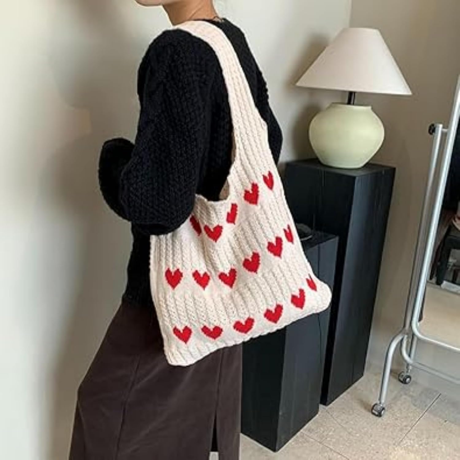 Women's Crochet Tote Bags Boho Tote Bags Heart-shaped Beach Handbags Knit Vacation Aesthetic Casual Love Hobo Bags - Image 3