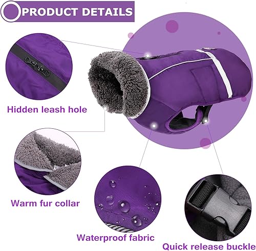 Miniatura 2 de Abrigo de perro cálido reflectante chaqueta de invierno, impermeable a prueba de viento para perros fríos, forro polar grueso para mascotas, chaleco