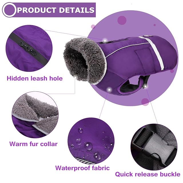 Foto 2 de 7 de QBLEEV Abrigo cálido para perro, chaqueta reflectante para perro, abrigo de invierno impermeable para perro