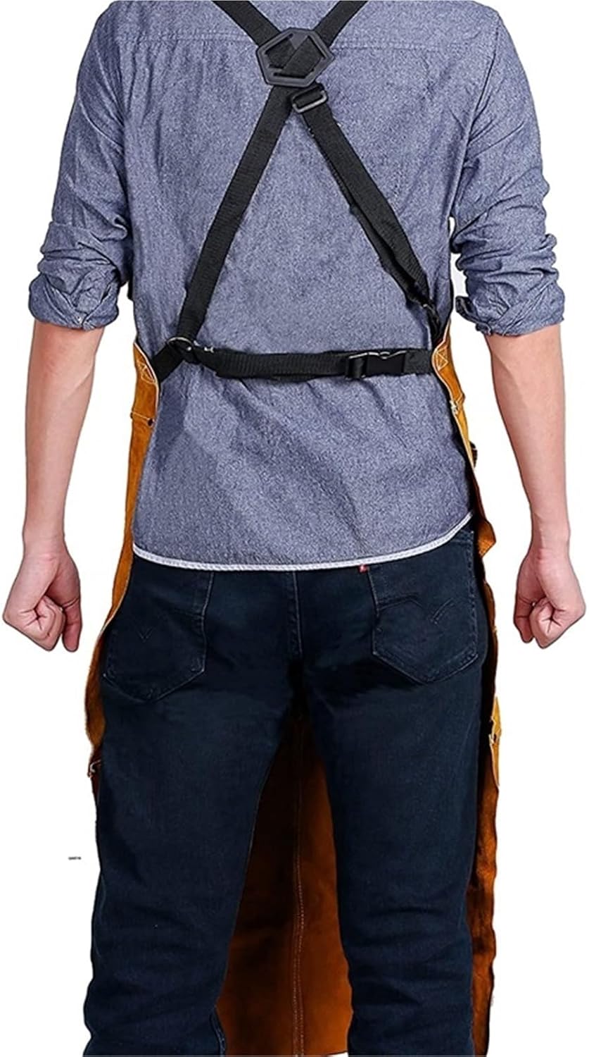 Men Women Leather Adjustable Welding Apron Heavy Duty Tool With 6 Pockets for Tool Aprons