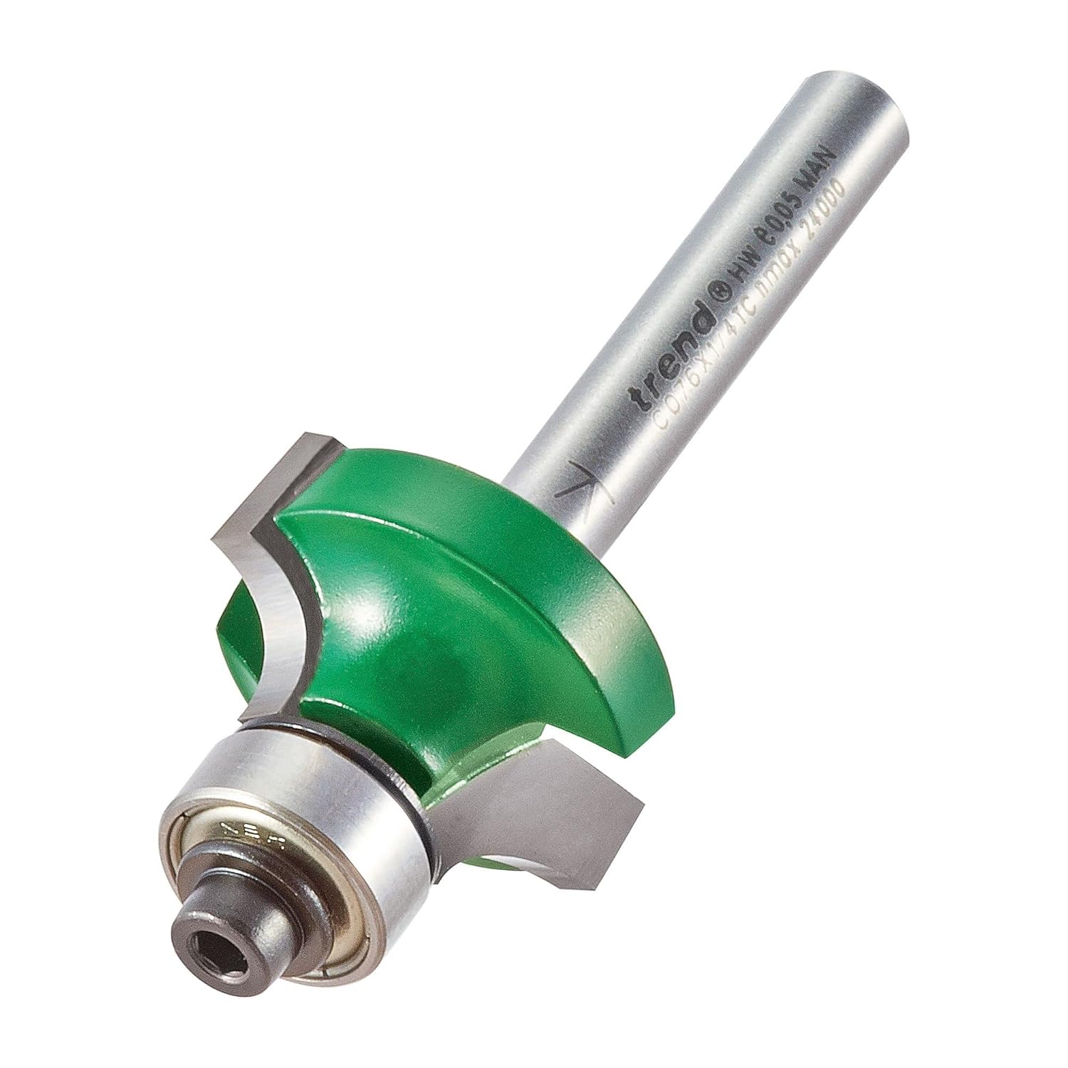 Trend Craft C076X1/4TC Pro 1/4in Shank Bearing Guided Round Over Router Cutter - 1/4in Radius Two Flute Carbide Tips.