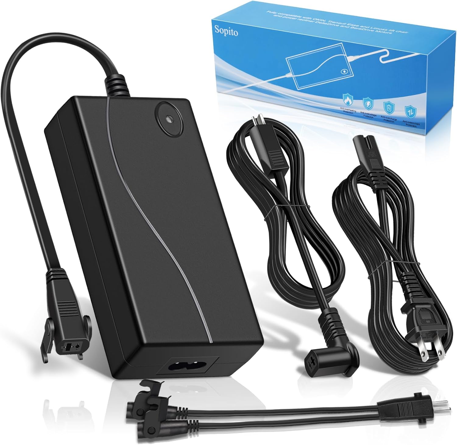 Sopito Wide Power Recliner Power Supply Kit 29V 2A 2-Pin Adapter 100-240V to Charge Dual Motor with Y Splitter, Loveseat Recliner Replacement Parts for Electric Couch/Lift Chair/Standing Desk