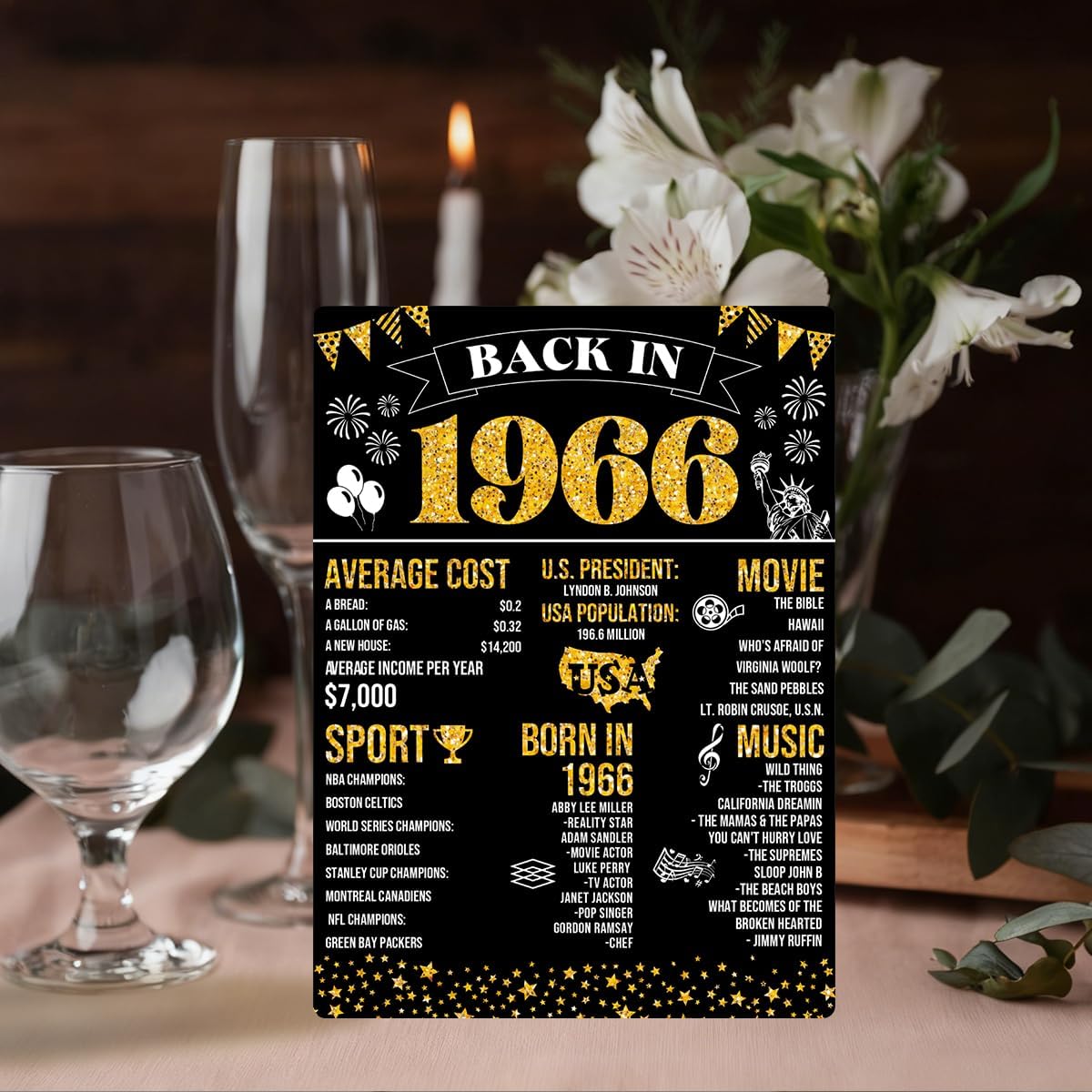 Black 60th Birthday Decorations,1966 Birthday Decorations,Back in 1966 Poster Wood Sign With Stand,60 Year Old Party Supplies for Women Men Vintage 60th Anniversary Decor for Display Holder Table - Image 3