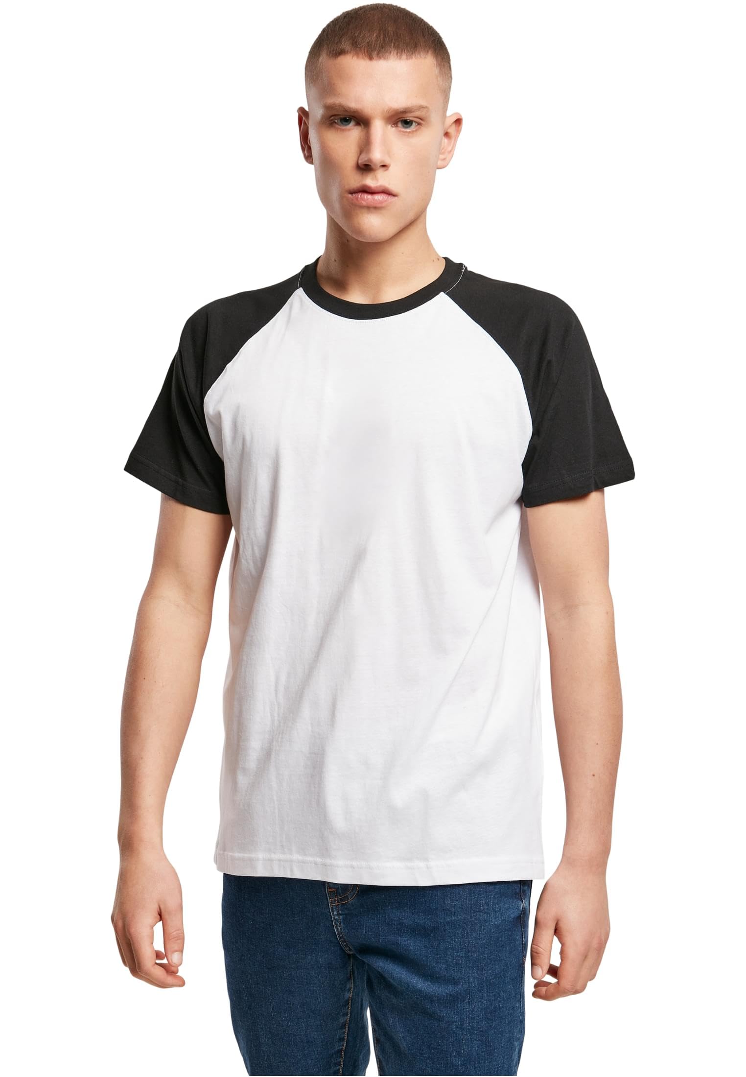 Build Your Brand Men's Raglan Contrast Tee T Shirt, White Black, 5XL UK