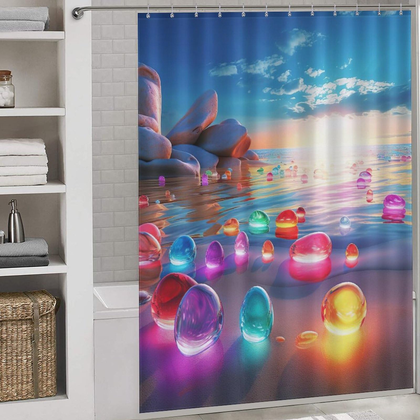 Rideau de douche plage lavable pour transformer votre salle de bain