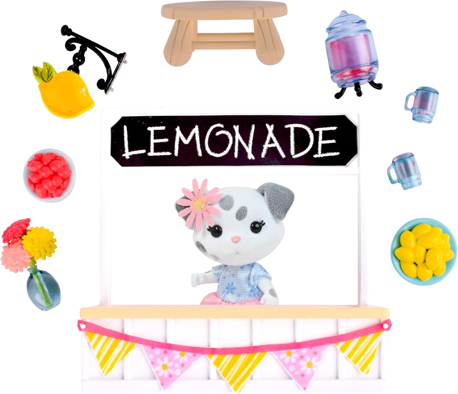 Honey Bee Acres Sweet & Sour Lemonade Stand, Complete Set with Miniature Flocked Doll Figure, 9 Pieces , Ages 3+