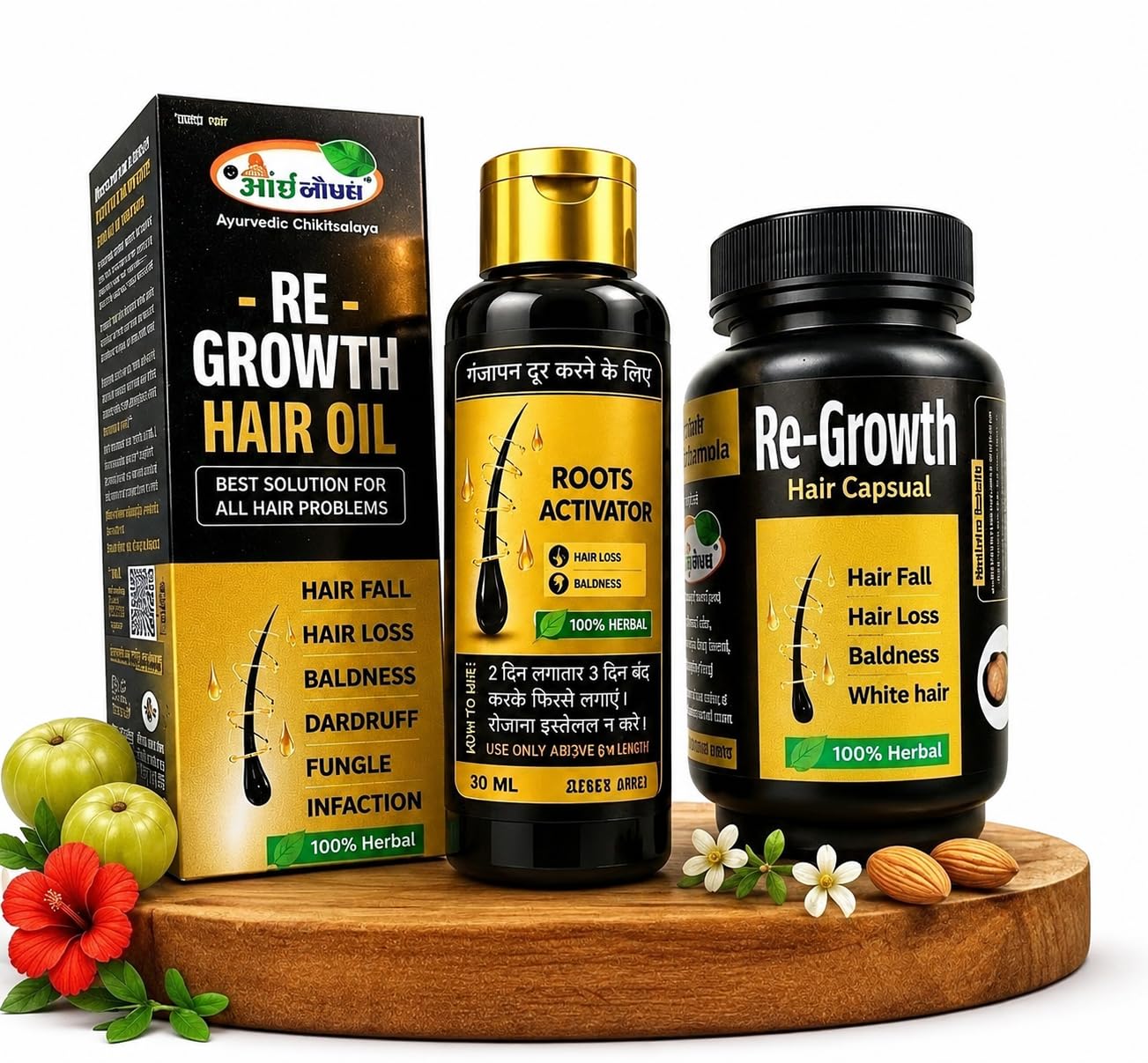 Natural Re-Growth Hair Oil (100 Ml) & Capusle (60 Units) With Root Activator(30 Ml) | Best Solution For All Hair Problems-image-39