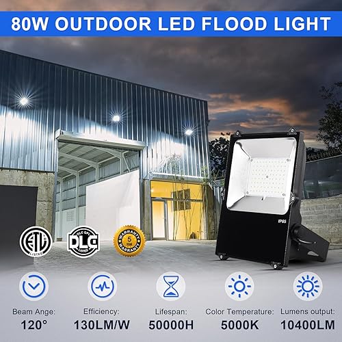 Miniatura 2 de Luz de inundación LED de 80 W al aire libre, 10400 lm, luz de seguridad súper brillante para exteriores, IP65 impermeable, luces LED para estadio,