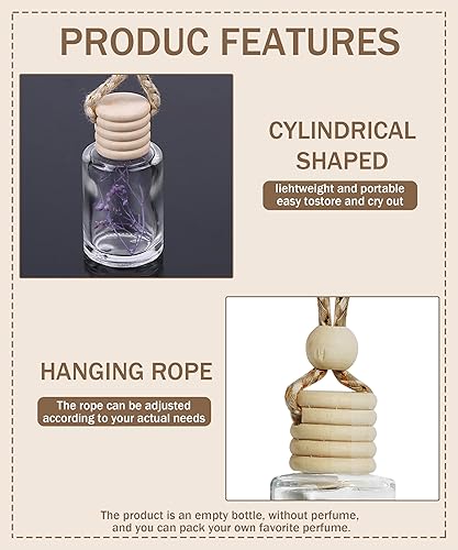 Miniatura 9 de Ambientador colgante de coche 10 piezas, difusor colgante de coche de 0.3 fl oz, botellas de perfume de vidrio vacías difusor de aceite perfume