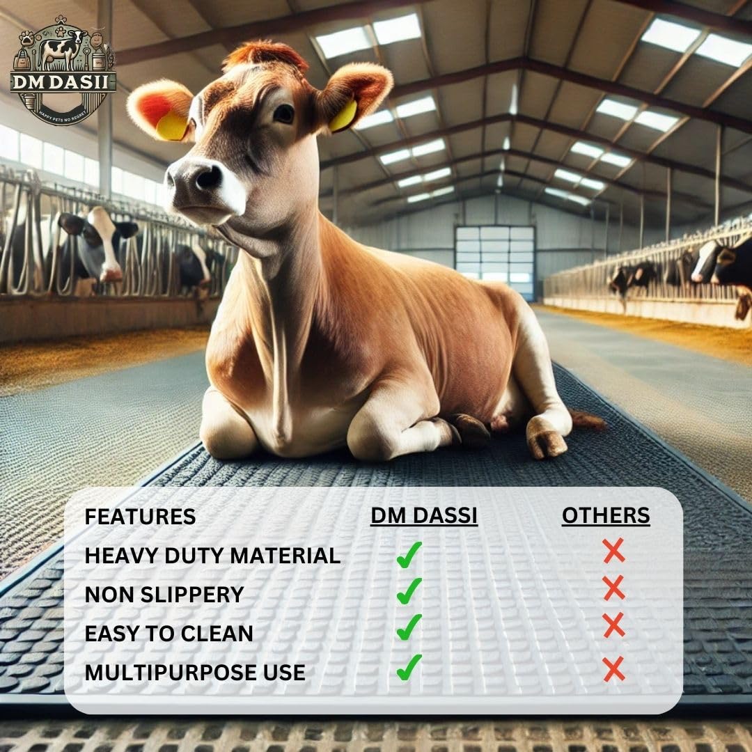 DM DASII Premium EVA Cow Mat | 8x5 ft | 25mm Thick | Durable, Shock-Absorbent & Waterproof | Anti-Slip & Easy to Clean | Ideal for Cows, Buffaloes & Dairy Farms(Deluxe, Black)