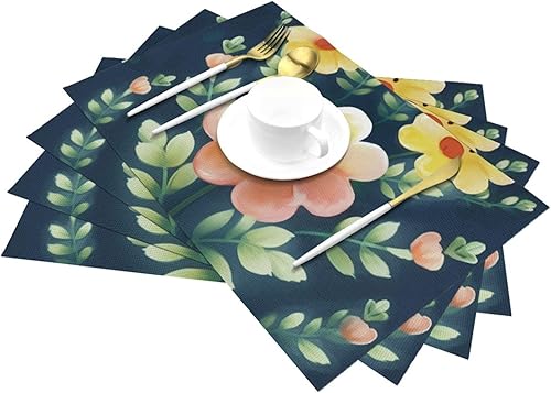 Miniatura 6 de 6 PCS PVC Placemats Set Place Mats Happy Flower Non-Slip Weave Place Mats 12" x 18" Farmhouse Table Mat Set for Family Dinners Wedding Parties