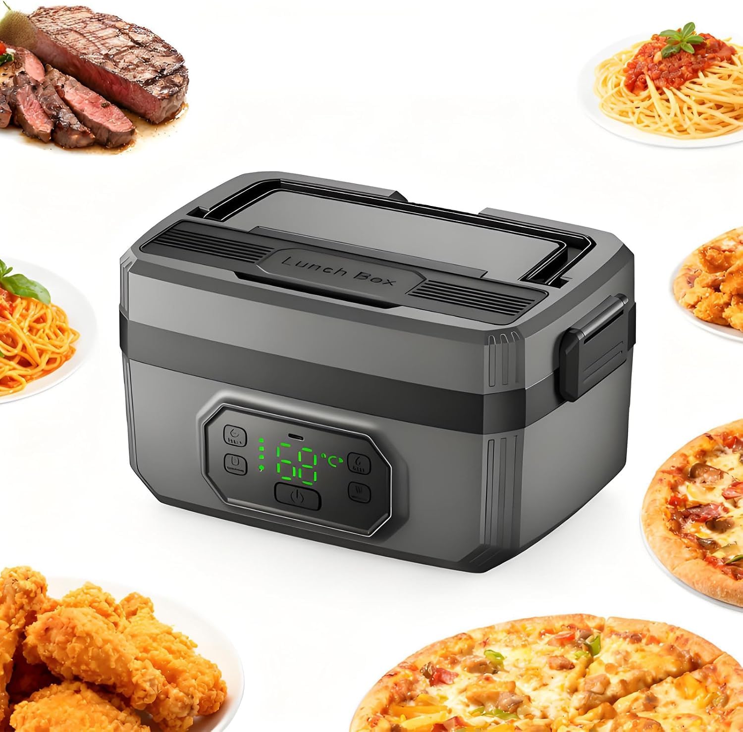Portapranzo Elettrico Ricaricabile da 50 W, scaldavivande Portatile con Contenitore in Acciaio Inossidabile, a Prova di perdite, Ideale per Ufficio, Auto e Cantieri edili. (1600ML)