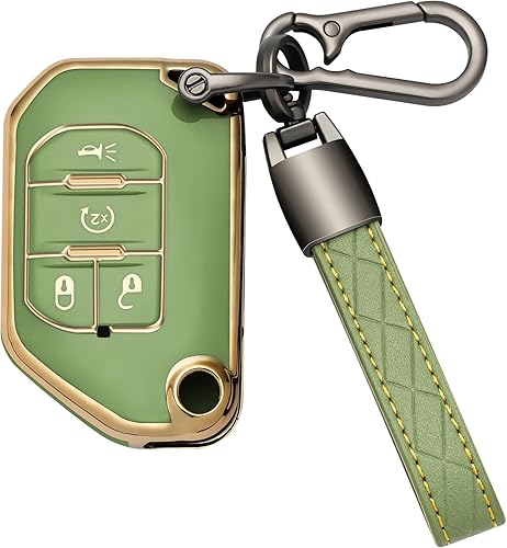 Miniatura 8 de Funda para llavero Jeep, TPU con llavero con llavero de protección de 360 grados para Jeep Wrangler Gladiator JL JLU Rubicon 4 botones (oro rosa)