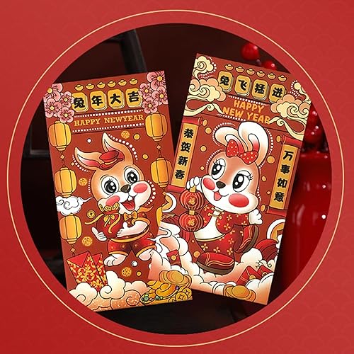 Miniatura 5 de Honrane 6 sobres rojos de Año Nuevo chino sobres de dinero de la suerte sobres de bolsillo rojo del año del conejo sobre rojo de Año Nuevo sobres