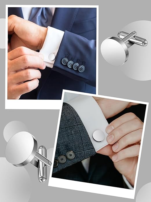 Newcotte 5 Pares de Mancornas Plateadas para Hombre de Acero miniatura 5