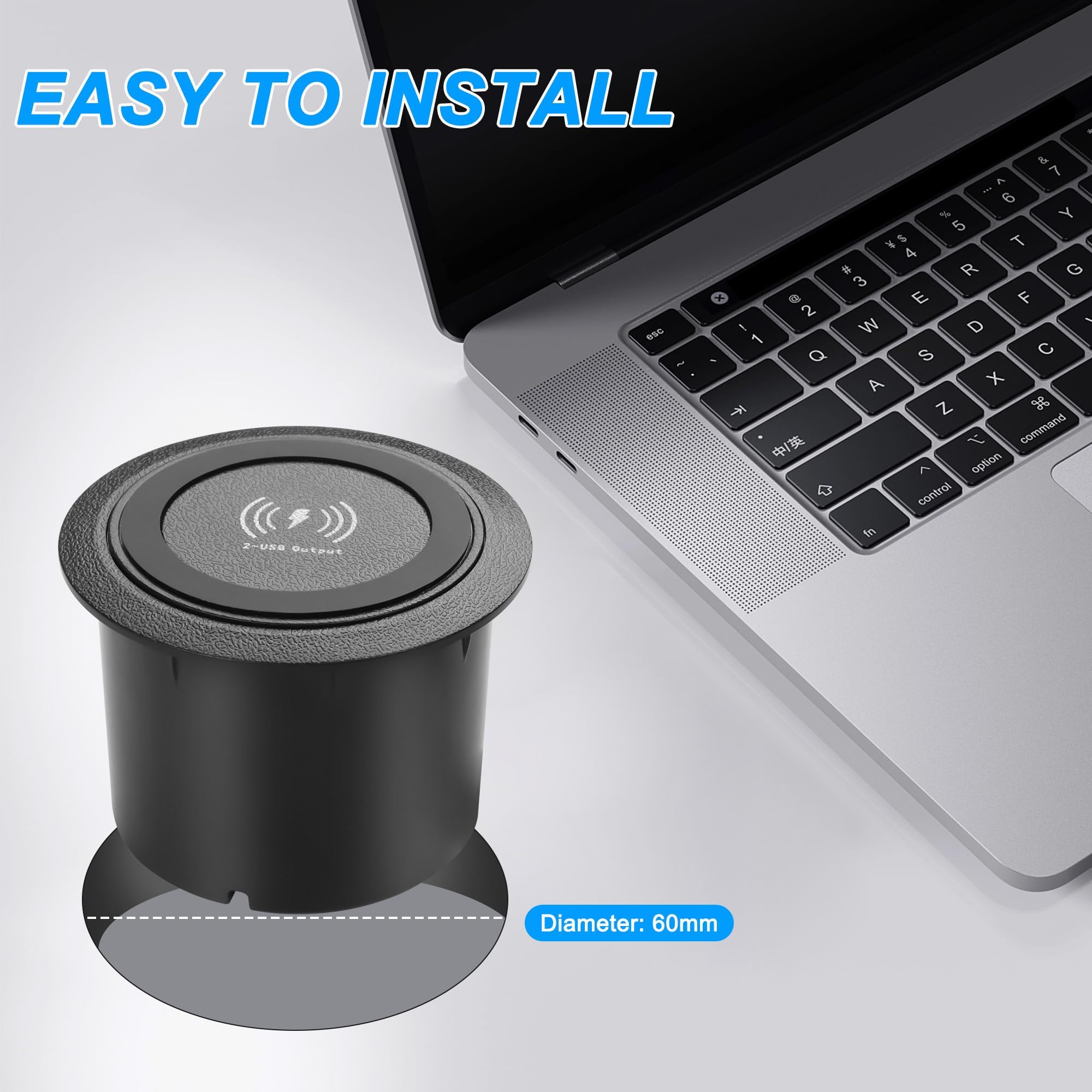 XMSJSIY Caricatore wireless integrato da tavolo 3 in 1 multifunzione pop-up da 10 W, ricarica rapida, caricatore wireless USB da tavolo, doppia ricarica USB per smartphone, comodino, scrivanie, mobili