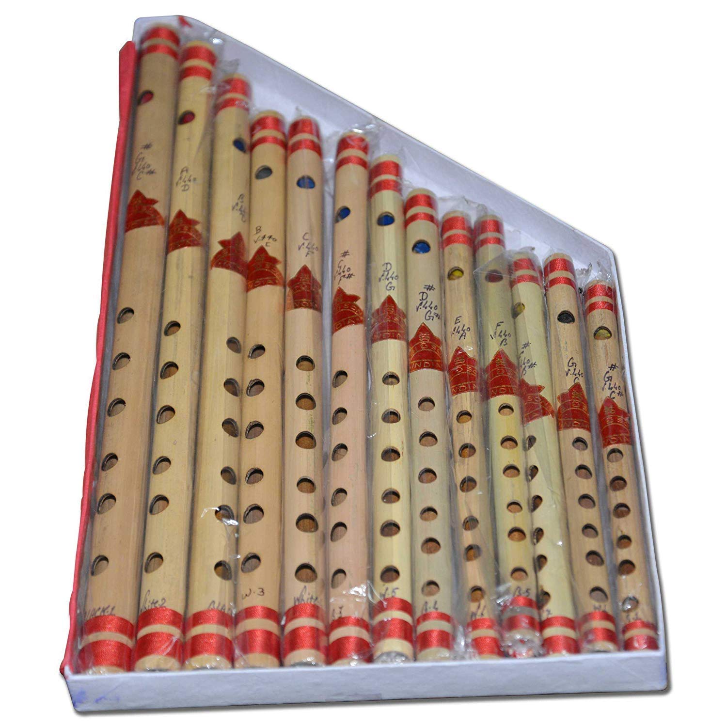 sai Musical Super Band Bansuri Transverse Bamboo Flute Set of 13 Tonic C to D, Key G to A-image-20