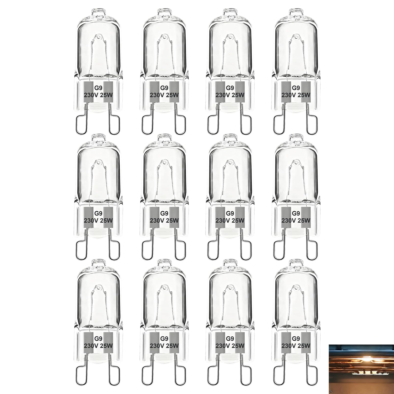12 Pcs G9 Halogen Light Bulbs 25W 230V Dimmable Capsule Bulbs, Warm White, High Temperature Resistant G9 Capsule Bulbs for Ceiling Lights, Wall Lamps, Cabinet Lighting, Decorative Home and Commercia