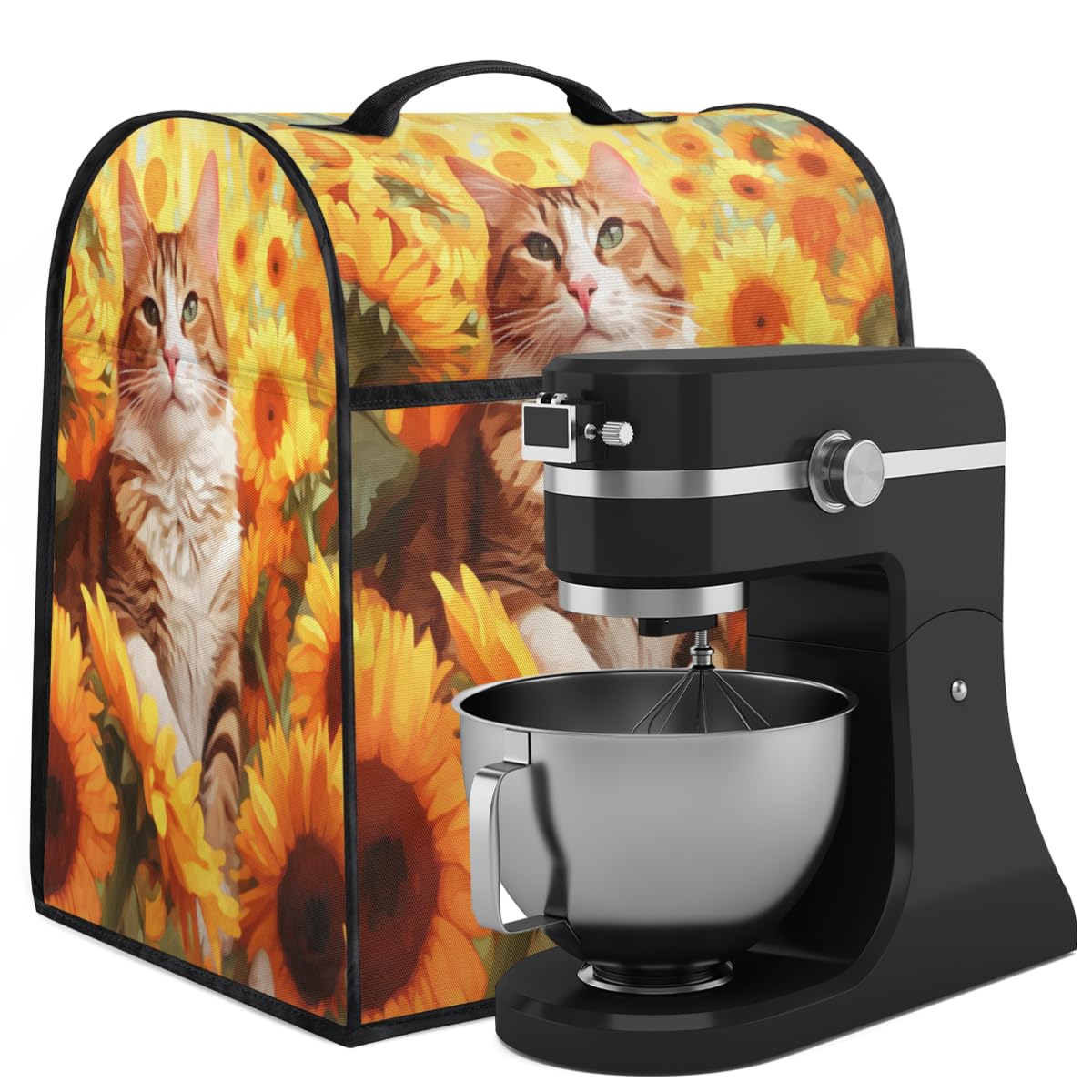 Coffee Maker Cover Cute Cat Sunflower Kitchen Appliance Covers Small Appliance Covers Blender Cover Juicer Cover Dust Covers for Kitchen Appliances with Top Handle and Pockets,Washable,B372